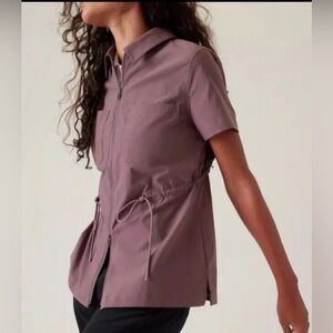 NWOT Athleta Advantage Cinch Tee Size XS Damask Mauve Full Zip Ventilation